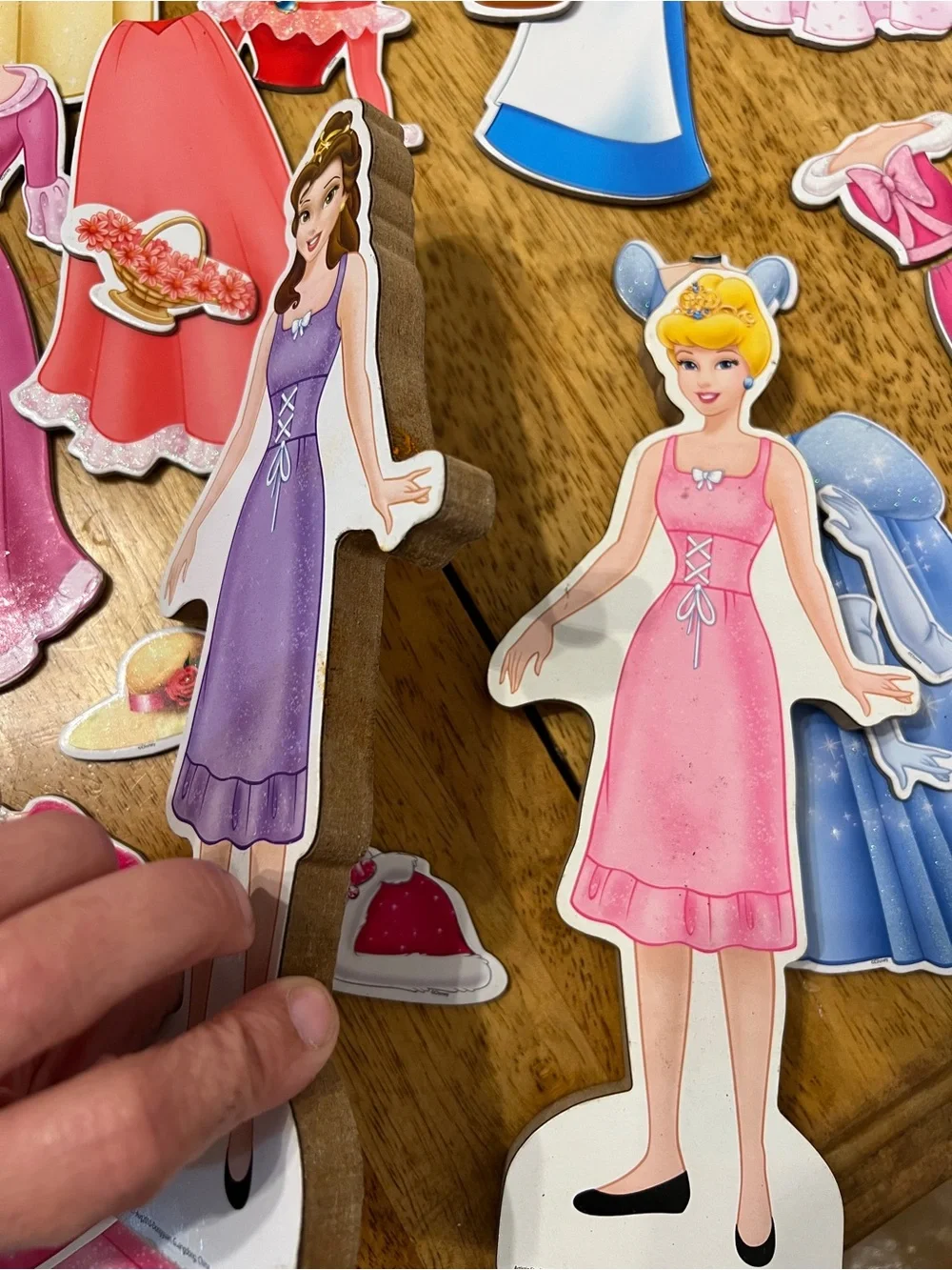 Disney Princess Wooden Magnetic Dress-Up Doll Set - Belle & Cinderella - EUC